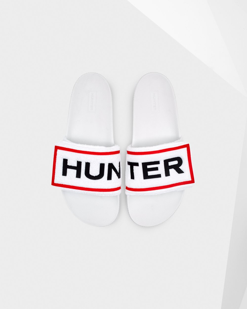 Womens Hunter Original Terry Towelling Logo Adjustable - Slides White - 9752-QVNBX